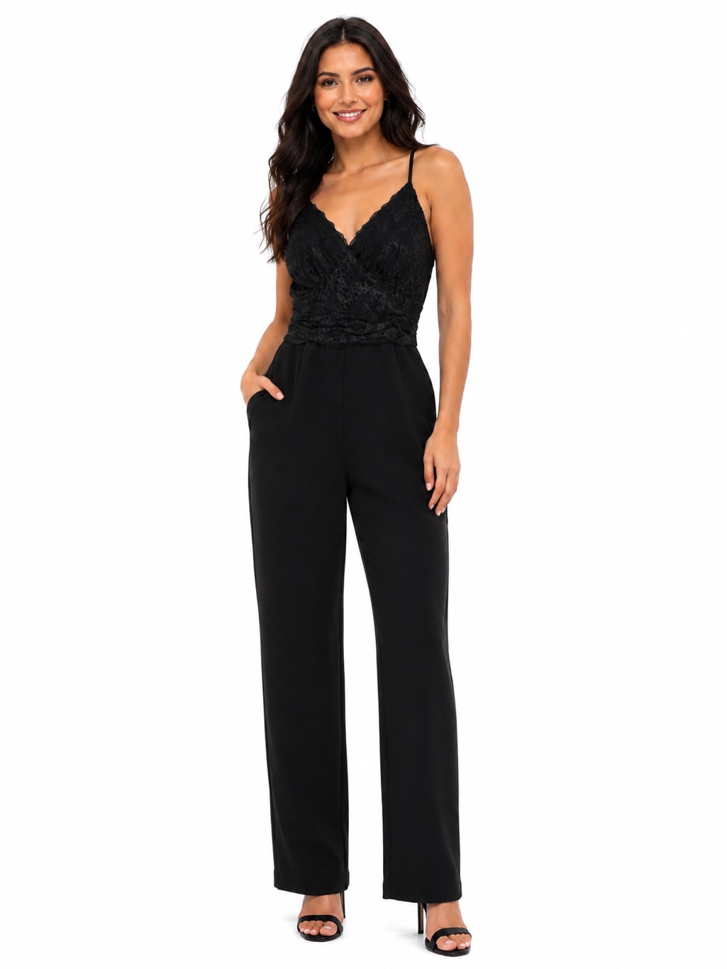 Nwt Express Black Lace Bodice Wide Leg Jumpsuit Size M Palazzo Pants